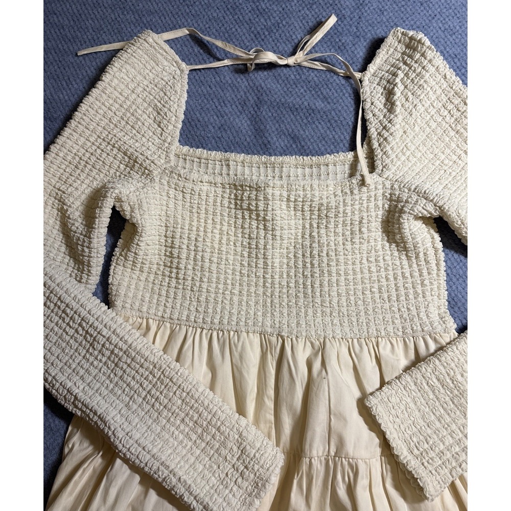 Aureum Square Neck Smocked Dress Women's Cream NWT Tiered Babydoll Size Medium - Picture 5 of 7